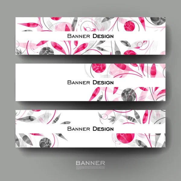 Hermosa plantilla de vector de banner con fondo de ornamento floral — Vector de stock