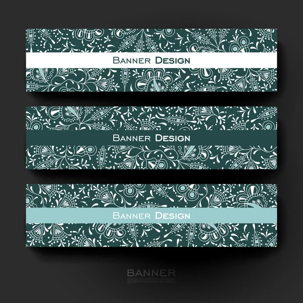 Hermosa plantilla de vector de banner con fondo de ornamento floral — Vector de stock