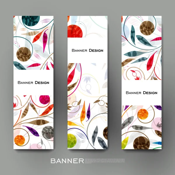 Hermosa plantilla de vector de banner con fondo de ornamento floral — Vector de stock