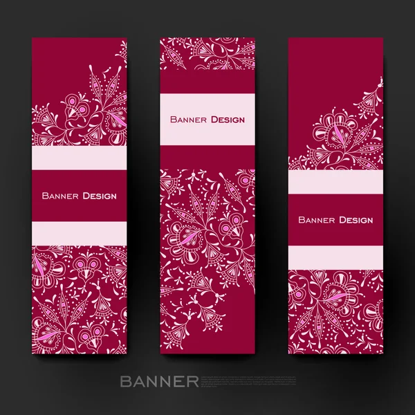 美丽的旗帜矢量模板与花卉装饰背景 — 图库矢量图片