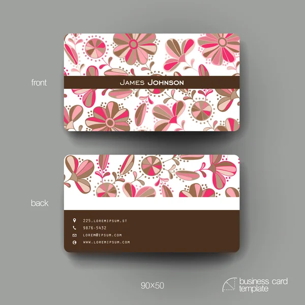 Vector visitkortsmall med blommig prydnad bakgrund — Stock vektor