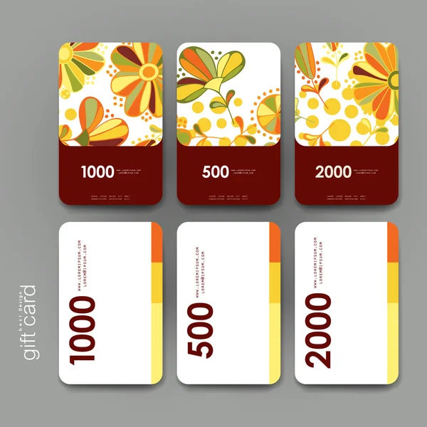 Cadeau coupon, korting kaartsjabloon met bloemen sieraad achtergrond — Stockvector