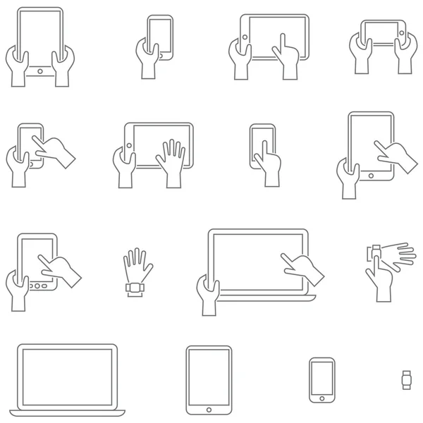 Vector icons set gadgets with touch screen. — Stock Vector