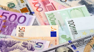 Ana kelime para birimi Yuan, bize dolar ve Euro banka notları 