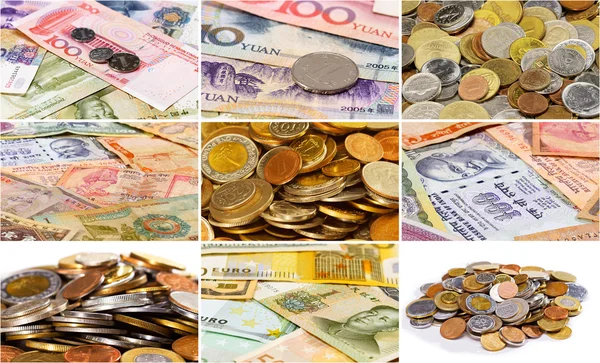 Collage (set) of many different asian currency bank notes  and c — Stock Photo, Image