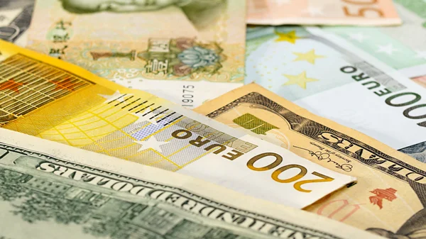Belangrijkste woord valuta Yuan, ons Dollar en Euro — Stockfoto