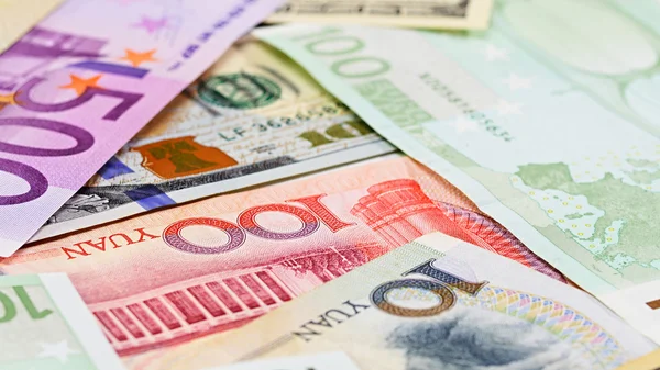 Main word currency Yuan, US Dollar and Euro — Stock Photo, Image