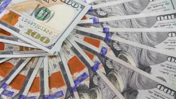 Muitas notas de banco de 100 dólares americanos girando fundo — Vídeo de Stock