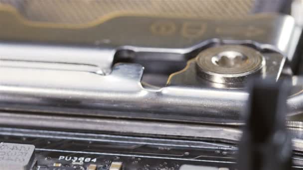 Prise CPU de l'arrière-plan macro de la carte mère du serveur, vidéo coulissante 