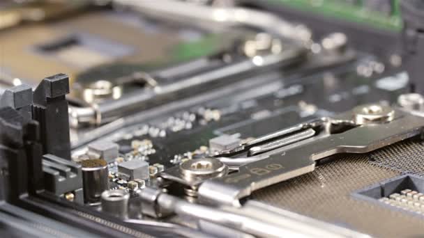 Double prise CPU de la carte principale serveur arrière-plan gros plan 