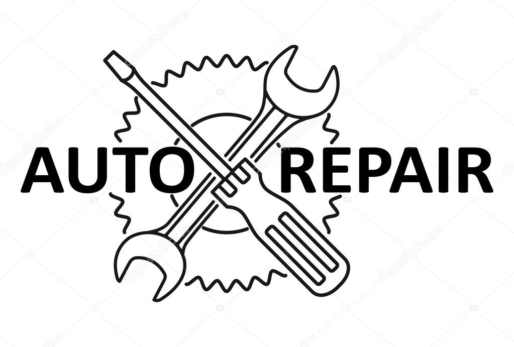 Car repair design with crossed wrench and screwdriver