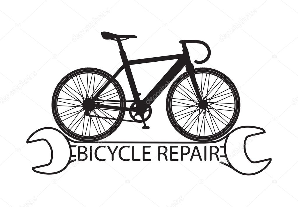 Bicycle repair with composition silhouette of bicycle on stylized wrench