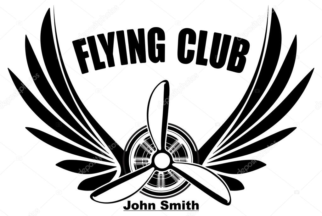 Flying club John Smith abstract logo design with pair of wings and  propeller