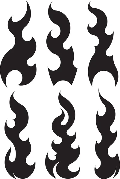 Set of 6 black fires for design — Stock Vector