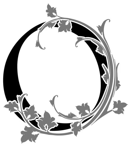 Bokstaven "O" med blommig gren — Stock vektor