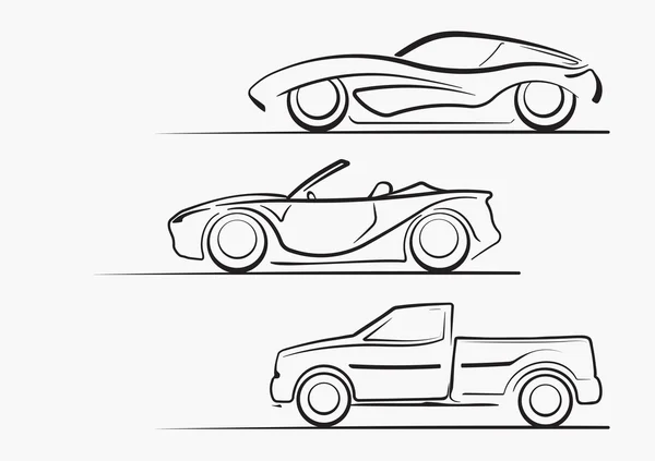 3 coches siluetas — Vector de stock