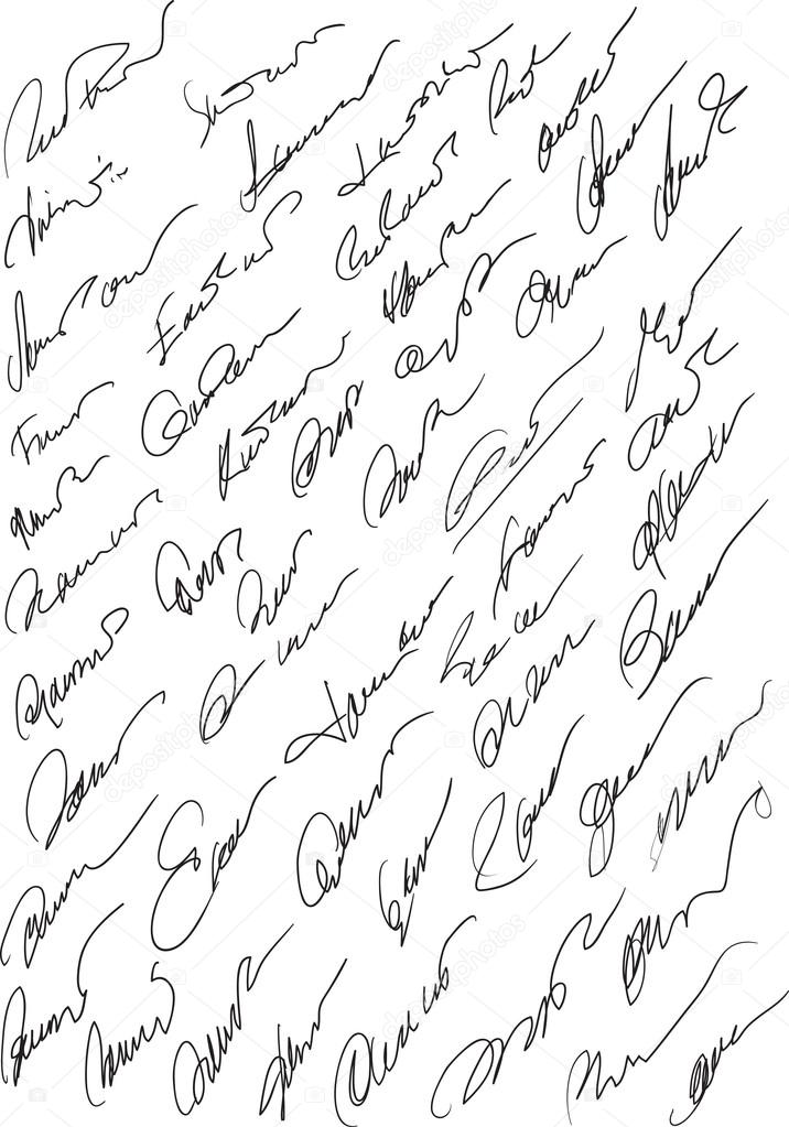 Collection of fictitious contract signatures