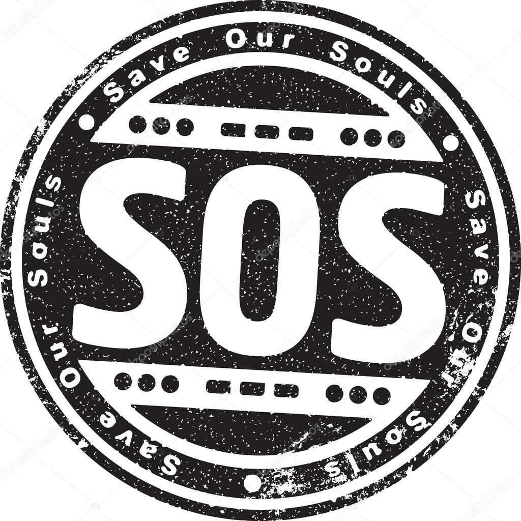 Rubber stamp with words SOS