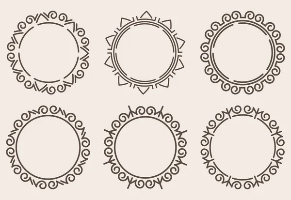 Set van zes decoratieve ronde randen. — Stockvector