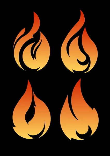 Набор пожаров, изолированных на черном фоне — стоковый вектор