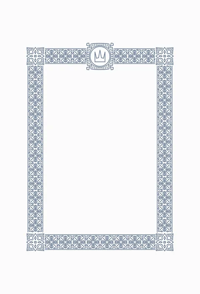 Luxury, ornate, vintage frame with crown — Stock Vector