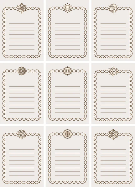 Decorative frames for note with lines. — Stock Vector