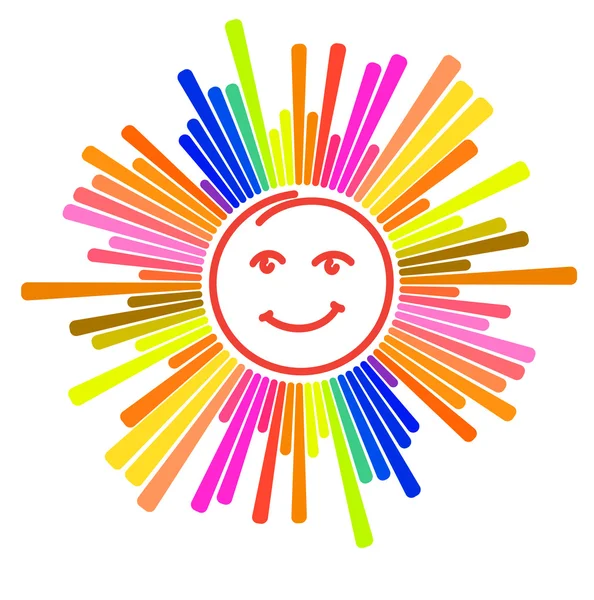 Sol colorido con cara sonriente — Vector de stock