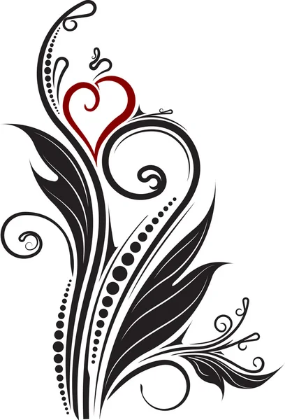 Rama floral con corazón rojo — Vector de stock