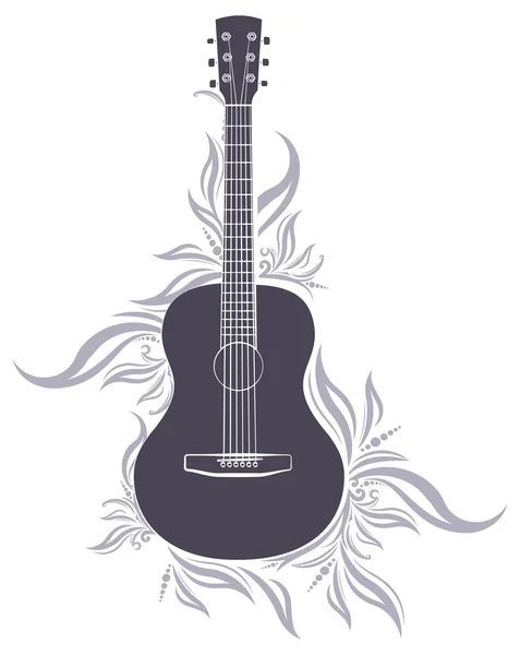 Guitarra y elementos florales — Vector de stock