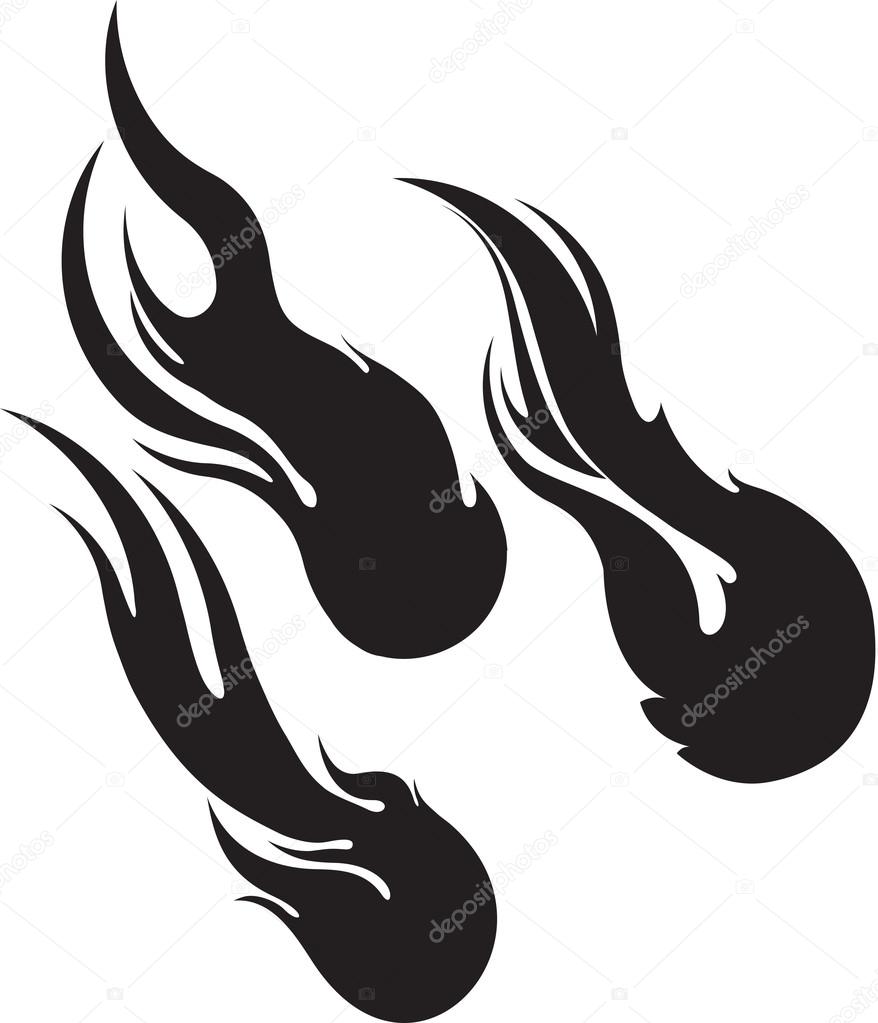 Fireball, comet, meteor icons against white background