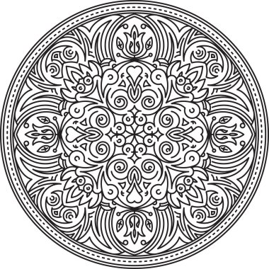Siyah yuvarlak dantel tasarım - mandala