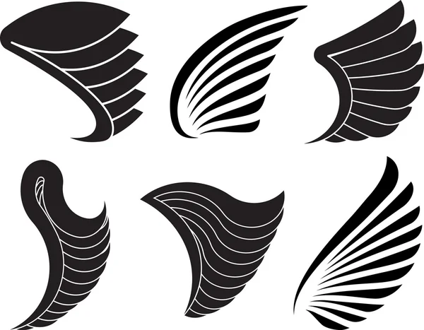 Set of 6 black wings — Stockvector