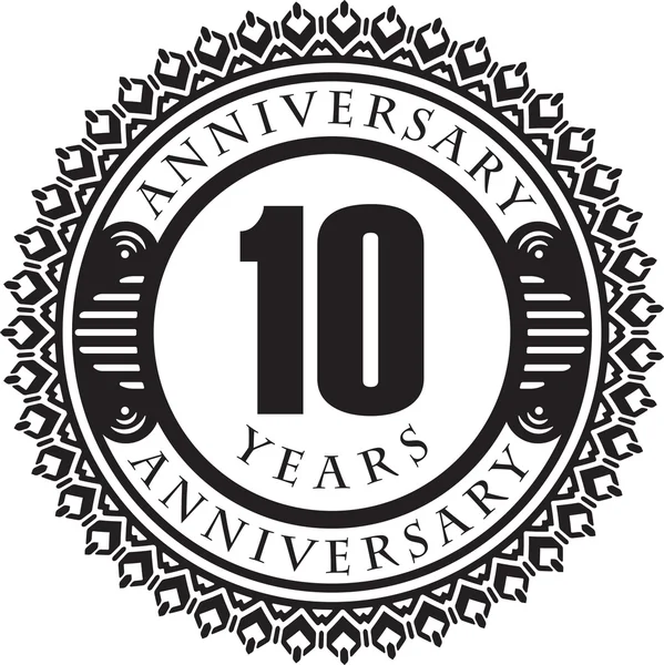 Vintage aniversario 10 años emblema — Vector de stock