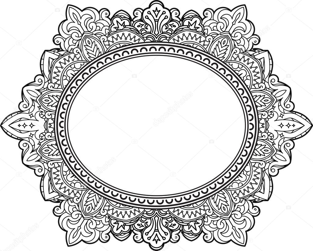 Rich decorated oval frame pattern.