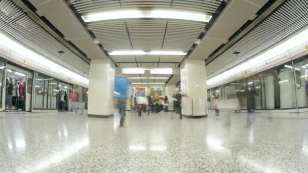 People in subway interior in downtown — Stock Video