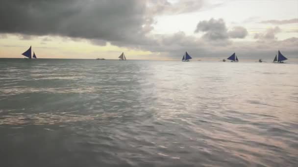 Sail boat yachts cruising on horizon — Stock Video