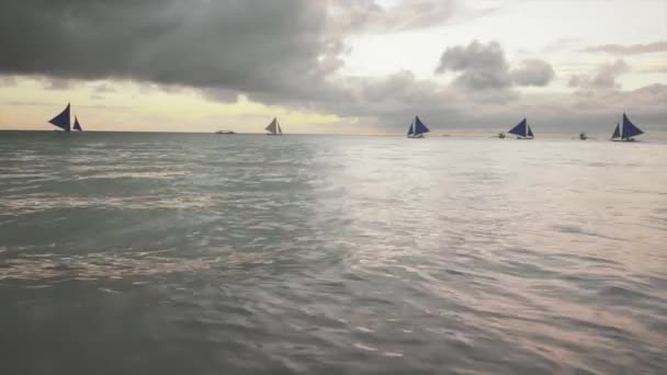 Segelboot-Yachten kreuzen am Horizont — Stockvideo