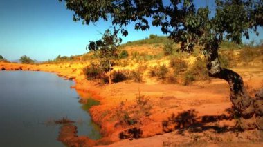 dağ gölü, ağaç ve mavi gökyüzü.