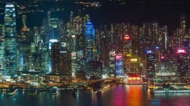 Gece görünümü Hong Kong panoraması