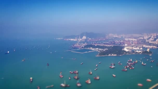 Luchtfoto uitzicht van de haven van Hong Kong. — Stockvideo