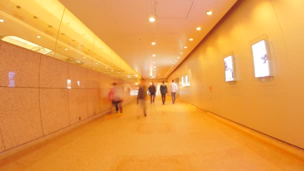 現代都市のタイムラプスビデオのトンネルを歩く人々 — ストック動画