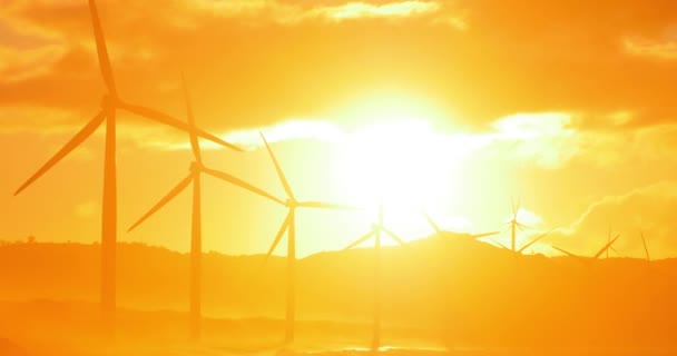 Éoliennes au coucher du soleil — Video