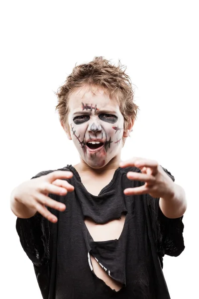 Screaming walking dead zombie child boy halloween horror costume — Stock Photo, Image