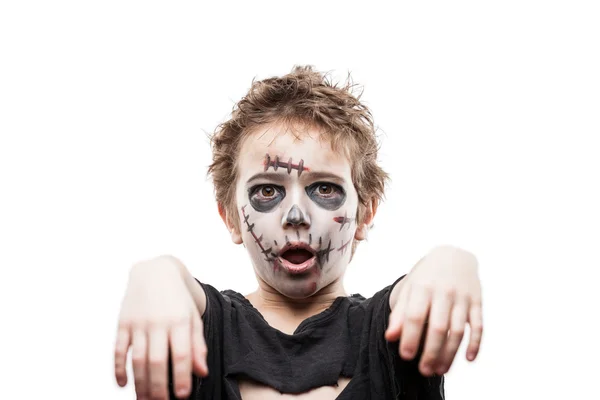 Schreiend zu Fuß tot Zombie-Kind Junge Halloween Horror-Kostüm — Stockfoto