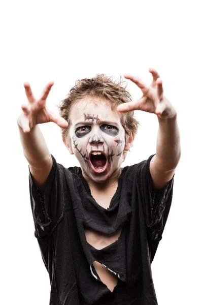 Schreeuwen lopen dood zombie kind jongen halloween horror kostuum — Stockfoto