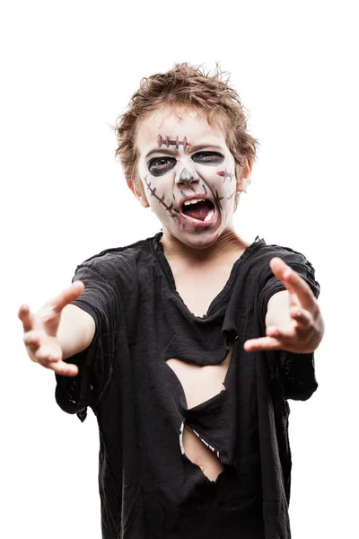Schreiend zu Fuß tot Zombie-Kind Junge Halloween Horror-Kostüm — Stockfoto