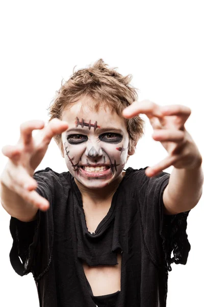 Schreeuwen lopen dood zombie kind jongen halloween horror kostuum — Stockfoto