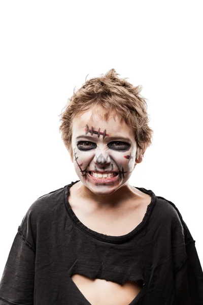 Schreeuwen lopen dood zombie kind jongen halloween horror kostuum — Stockfoto