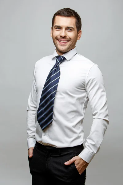 Handsome stylish businessman on grey background — Stock Photo, Image