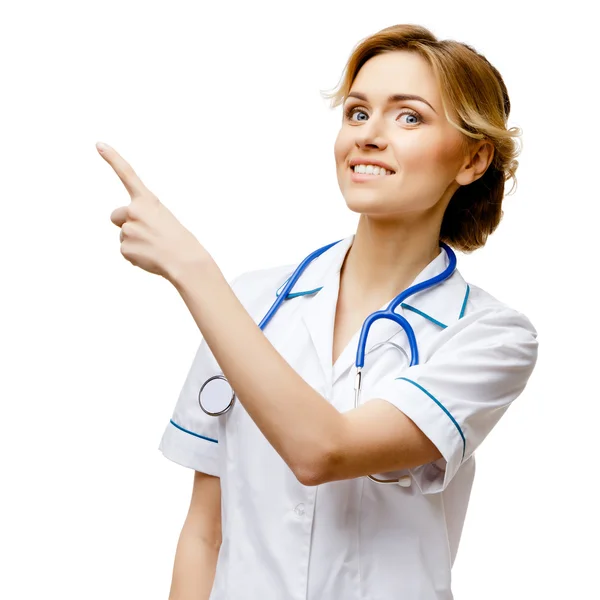 Woman doctor standing on white background — Stock Photo, Image